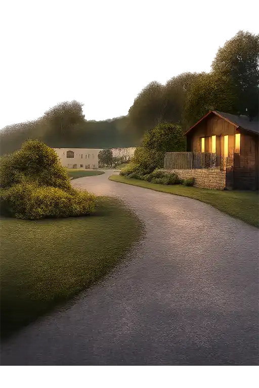 Holiday park with lodges and visitor pathways